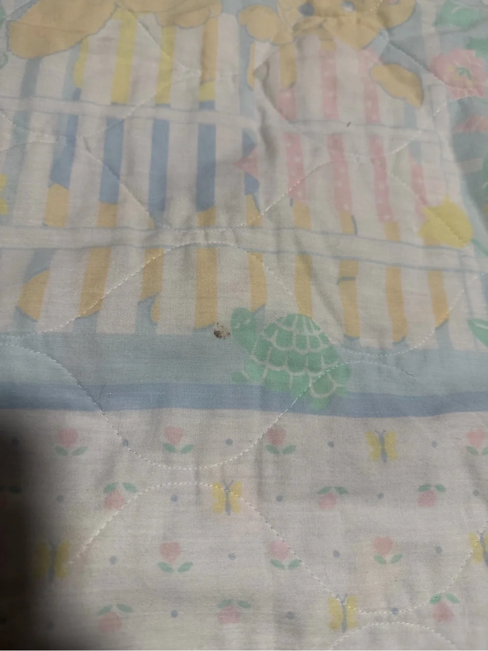 Vintage Pastel Blue Baby Quilt with Teddy Bear Motif
